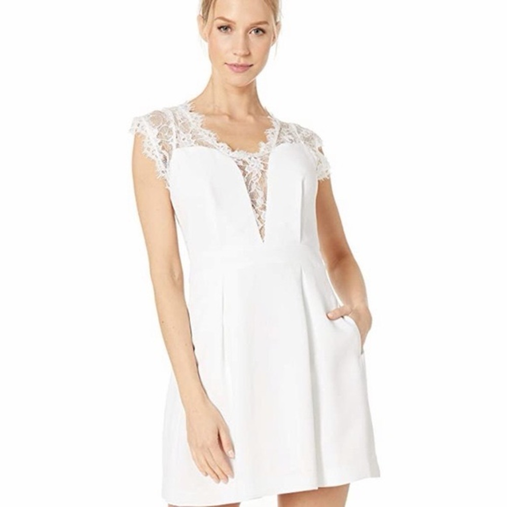 BCBGeneration Lace Inset Dress in Optic White